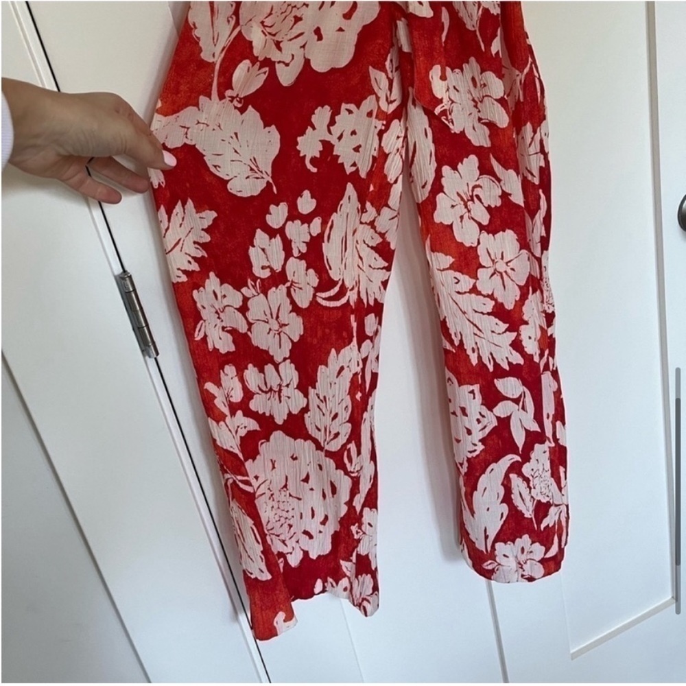 Mango Red Floral Wide-Leg Jumpsuit | Summer Vacation Resort Chic | Size M - Picture 8 of 11